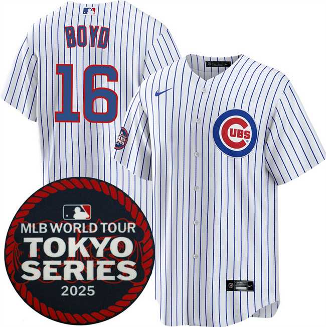Men%27s Chicago Cubs #16 Matthew Boyd White 2025 World Tour Tokyo Series Home Stitched Jersey Dzhi